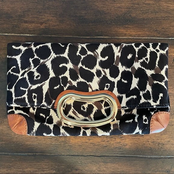 Gianni Bini Handbags - Gianni Bini Leopard Print Fold-over Clutch Bag